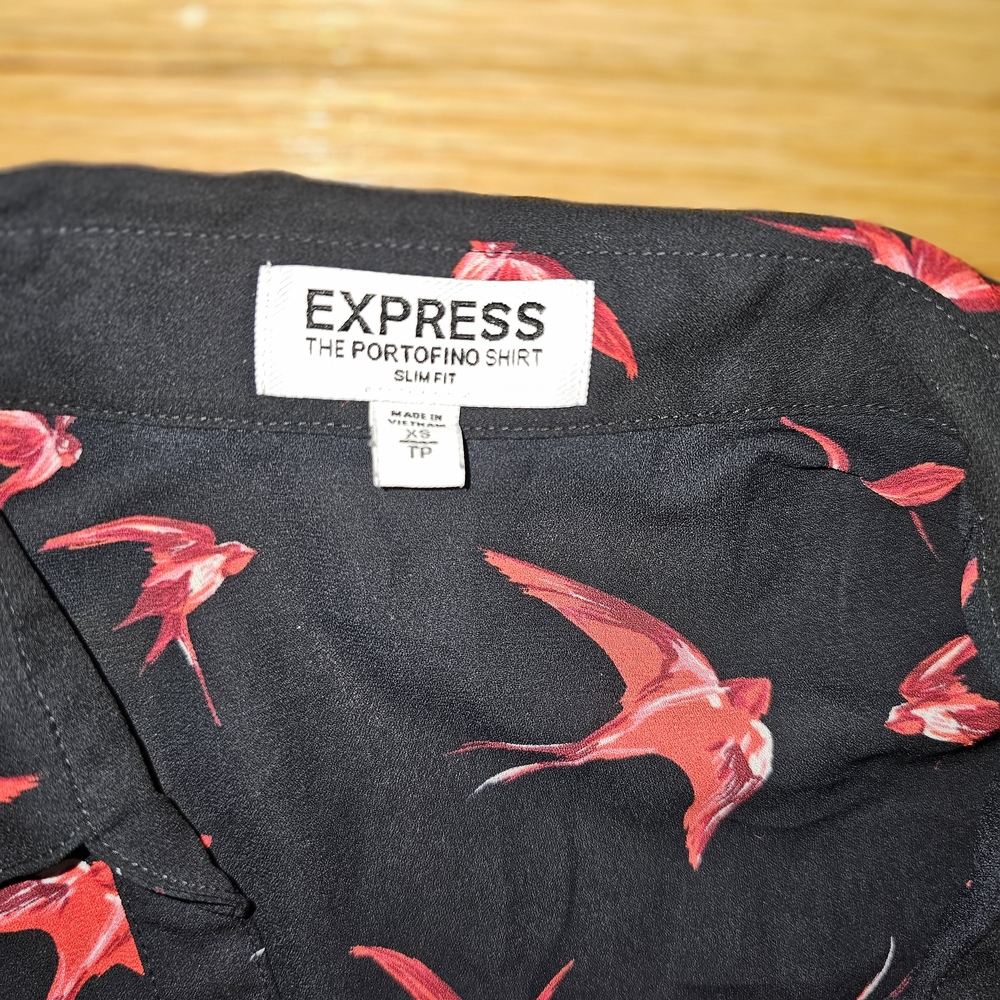 Express Black Shirt with Red Bird Print Women Blouses - Picture 4 of 5